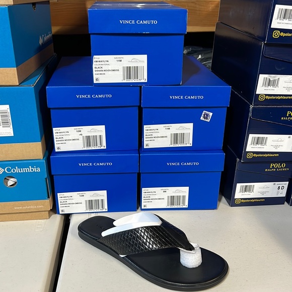 Vince Camuto Men’s Black Waylyn Woven Leather Upper Flip Flop Sandal NEW NIB - Picture 2 of 9